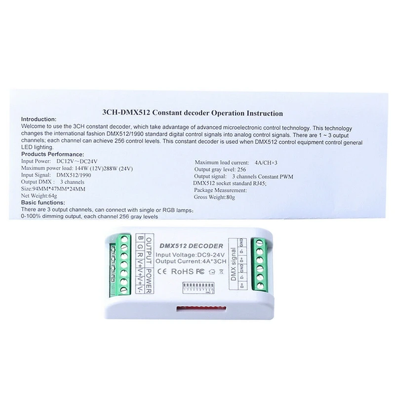 

3CH DMX 512 LED Decoder Controller Dimmer 9V-24V Console USB for RGB LED Strip