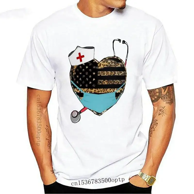 

Design 2021 2021 Summer Fashion Women T-shirt Heart Stethoscope Nurse Leopart Print T-Shirt Cute Girl Tee shirt Hip Hop Short sl
