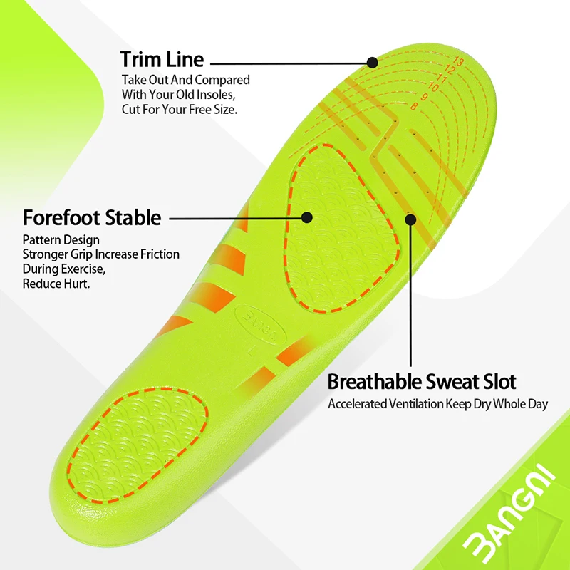 3ANGNI PU Arch Support Insoles Men Women GEL Pad For Feet Relieve Pressure Running Fitness Sport Soft Light Memory Foam Insoles