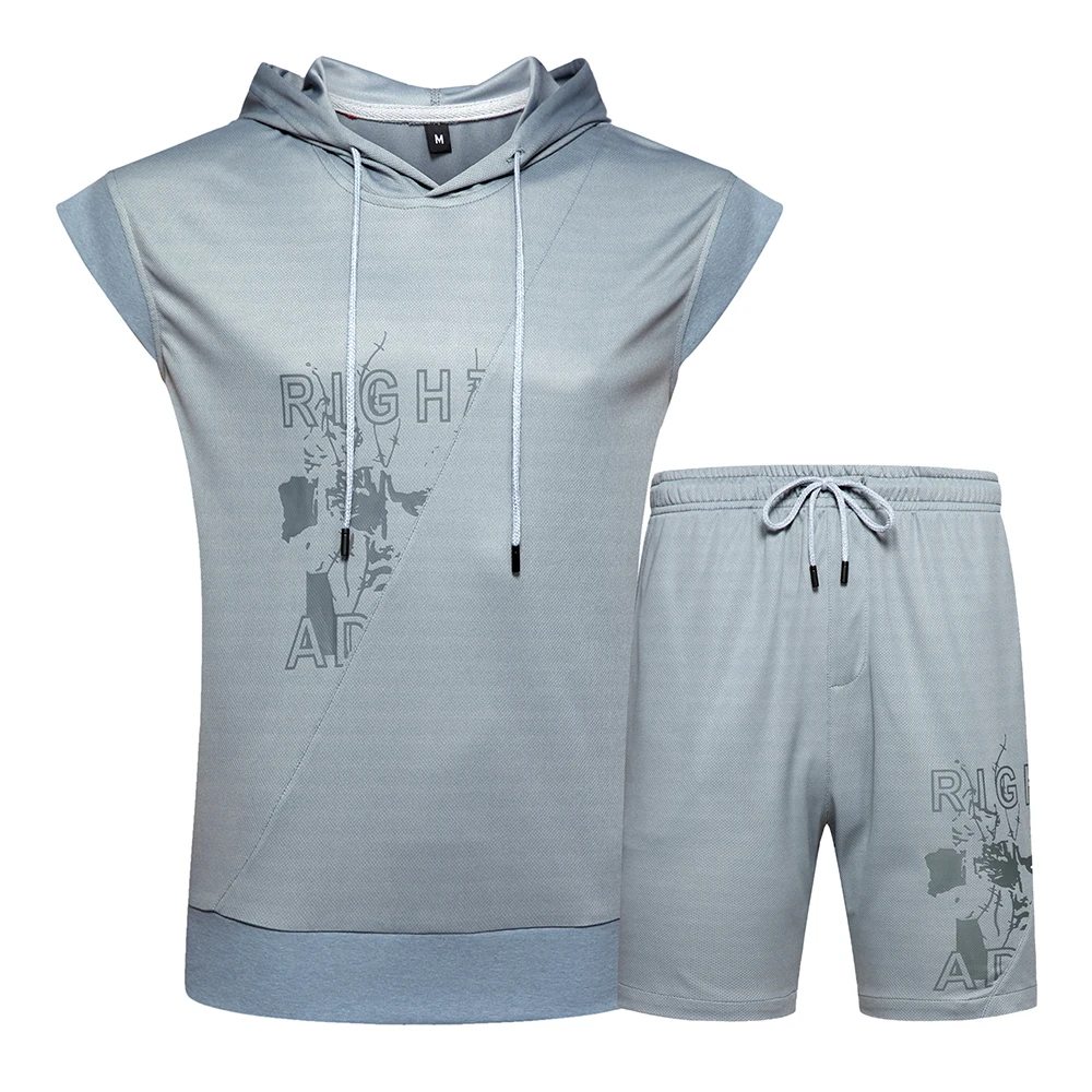 

US/Euro Size 2PC Set Men Short Sleeveless T Shirts Tops+ Shorts Suit Mens Short Sets Male Tops De Dos Piezas + Pantalones Cortos