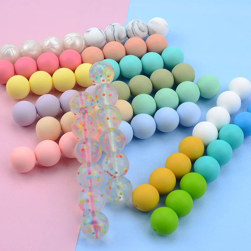 LOFCA 12mm 20pcs/lot Silicone Loose Beads Teething Beads DIY Chewable Colorful Teething For Infant Baby Teether Round