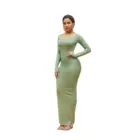 Платье-макси Облегающее с длинным рукавом и круглым вырезом