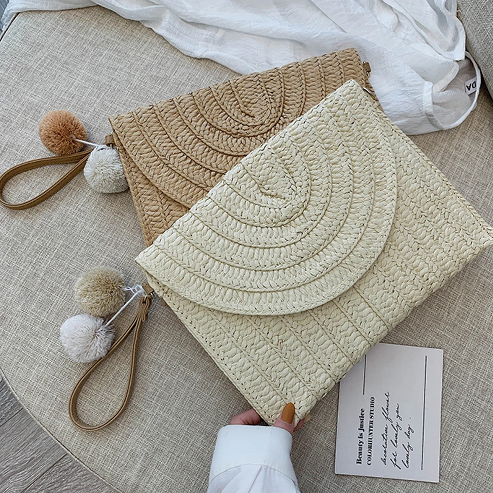 

2020 Newest Elegant Envelope Crossbody Bag Weave Straw Handbag Large Capacity Casual Retro Classic Shoulder Pack for Women