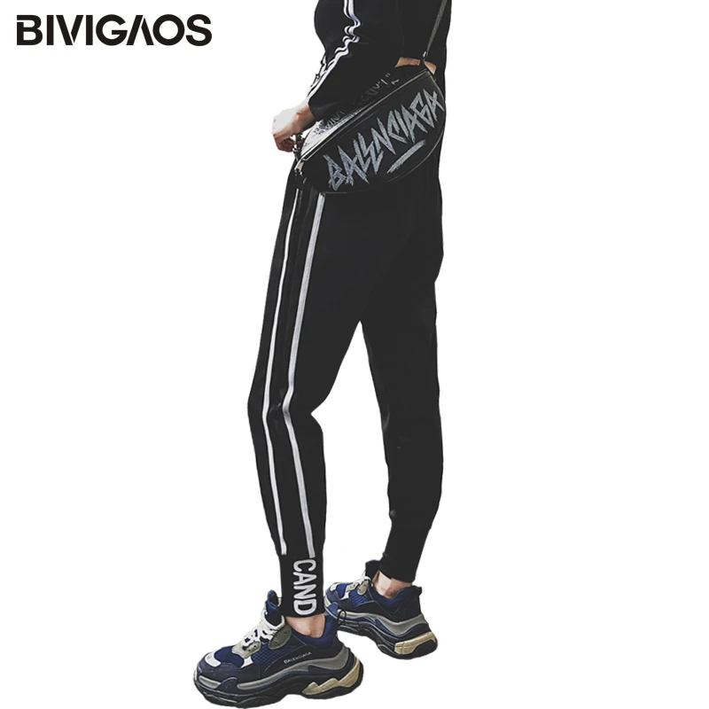 

BIVIGAOS Trendy Fashion Thread Letter Sweatpants Women Spring Autumn New Students Loose Stripes Black Sport Casual Pants Joggers
