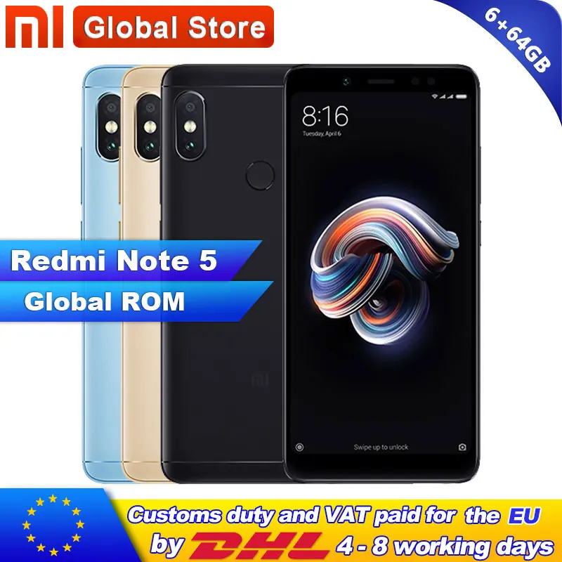 Глобальный Встроенная память Xiaomi Redmi Note 5 6 Гб 64 Смартфон Snapdragon S636 Octa Core 99 2160*1080 4000