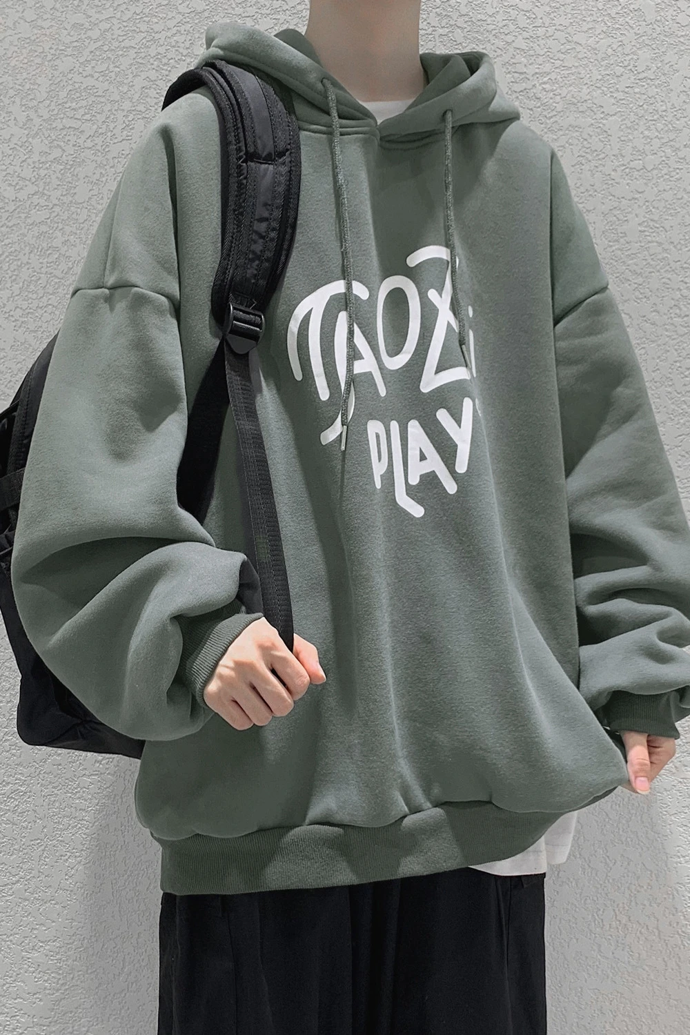 

Men's thick hooded gray sweater autumn and winter tide brand simple loose plus velvet coat hoodie