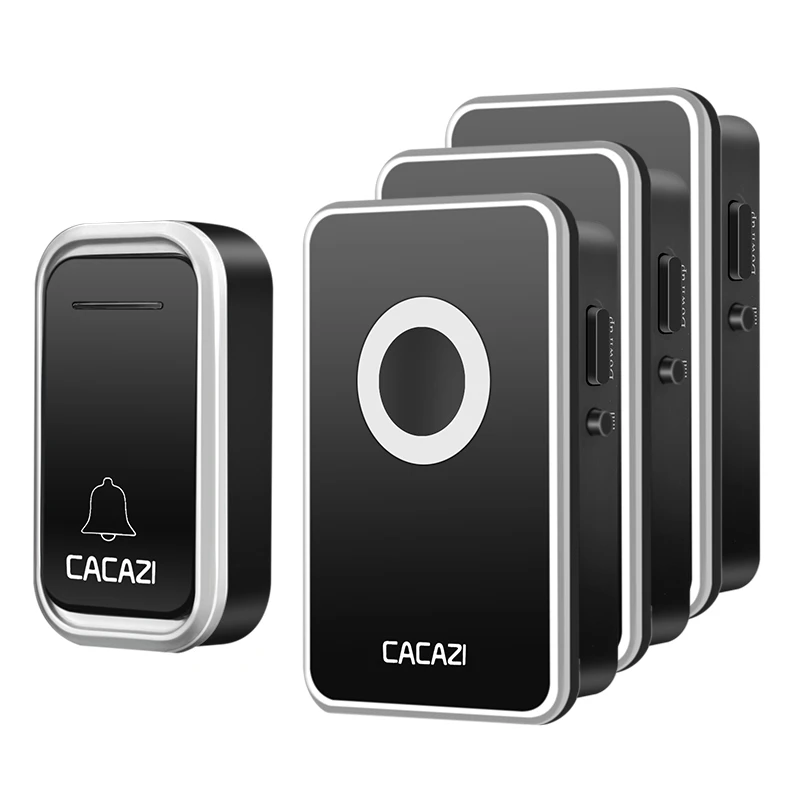 1 button 3 receiver Умный беспроводной дверной звонок CACAZI, водонепроницаемая Батарейная кнопка, дистанционный светодиодный светильник на 300 м, домашний дверной звонок, 38 колокольчиков, вилка стандарта США, ЕС, Великобритании - Цвет: 1 button 3 receiver