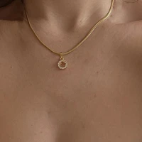 summer new zircon smiley pendant necklace for women girl copper gold color round charm choker necklaces statement jewelry