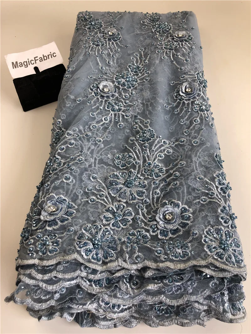 Лучшее качество африканская кисточка бисер французская кружевная ткань с