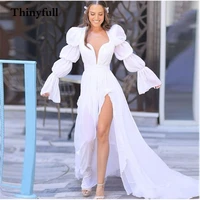 thinyfull sweetheart long a line wedding dresses 2021 long sleeves high split bride bridal party gowns princess robes vestidos