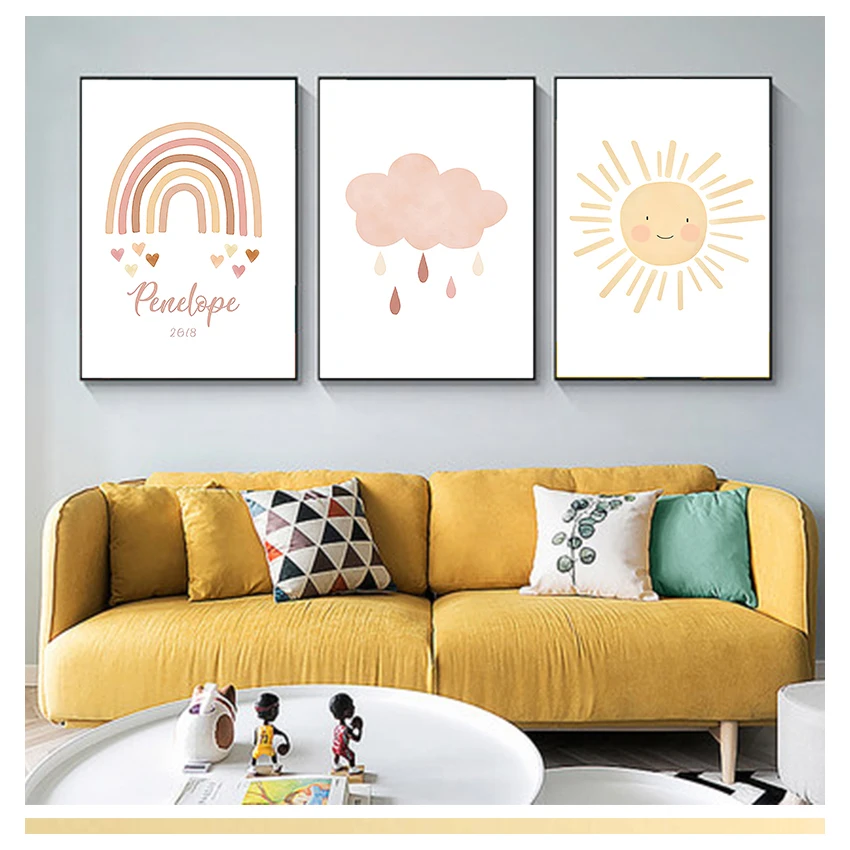 

Настенный постер для детской комнаты, скандинавский постер на холсте с изображением родов, солнечного света, радуги, декор для детской комн...