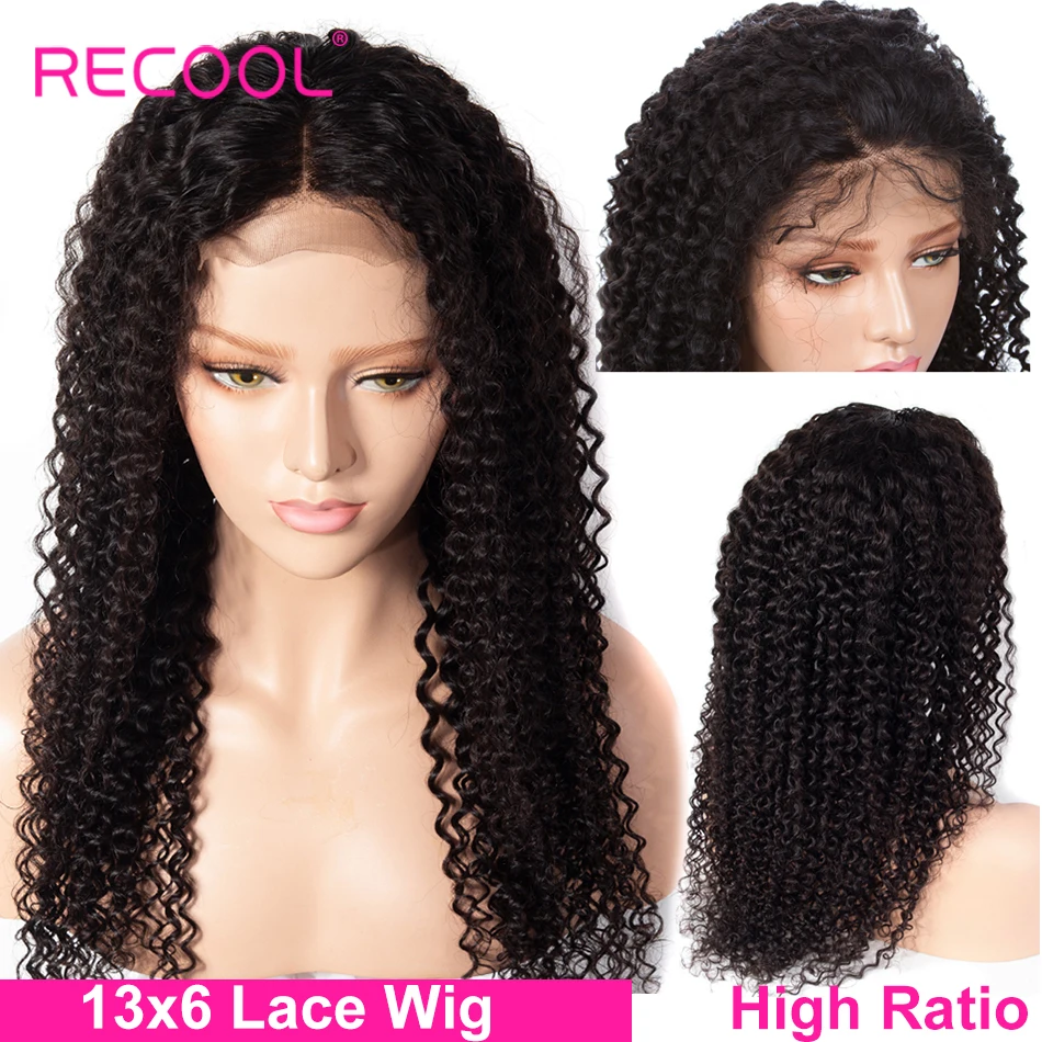 Recool курчавый кудрявый парик 13X6 фронта шнурка человеческих волос парики