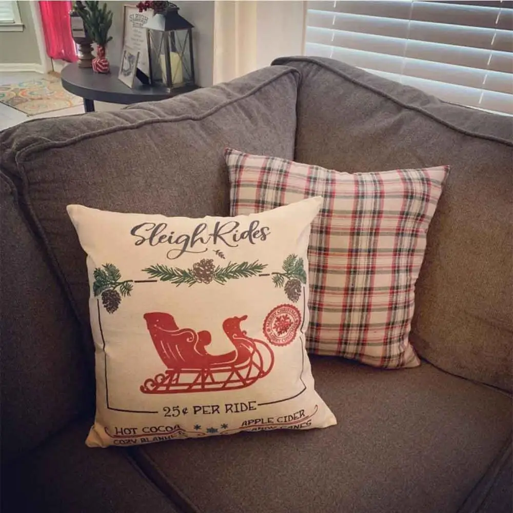 Набор из 4 льняные наволочки с деревенский узоры и Скрытая застежек-молний