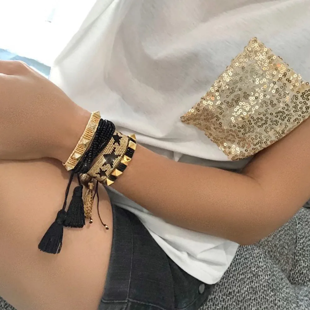 

Miyuki rice beads hand-woven five-pointed star bracelet crystal chain Multi-layered wear bracelet Bracelets on hand