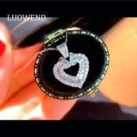 luowend 100 18k white gold necklace engagement necklace halo heart shape diamond pendant necklace for women proposal customize