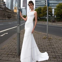 sexy wedding dress mermaid sleeveless 2021 sweep train bridal gown satin robe de mariage for women custom made beach cheap