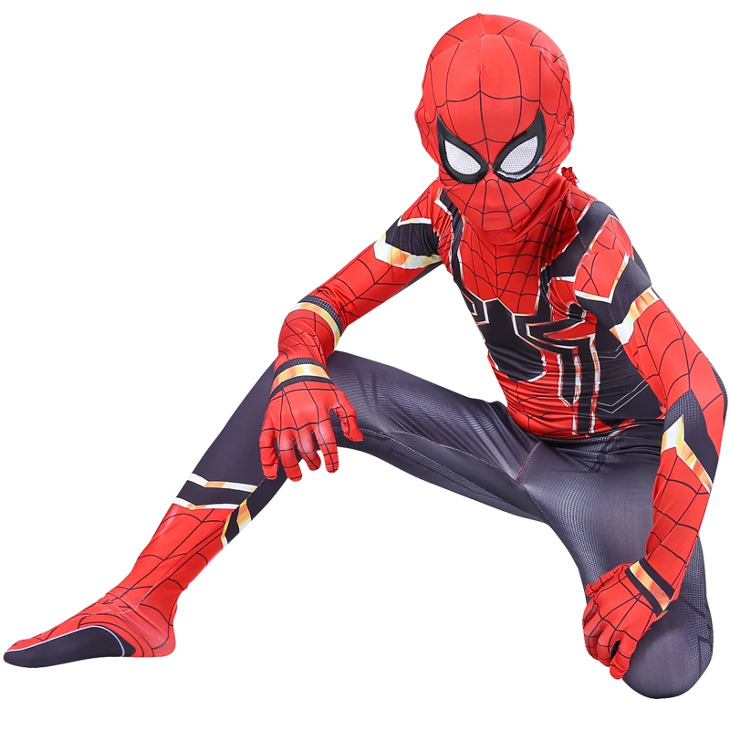 

Halloween Amazing Spider 3D Printing With Mask Cosplay Costume Zentai Bodysuit Jumpsuits Costume for Children