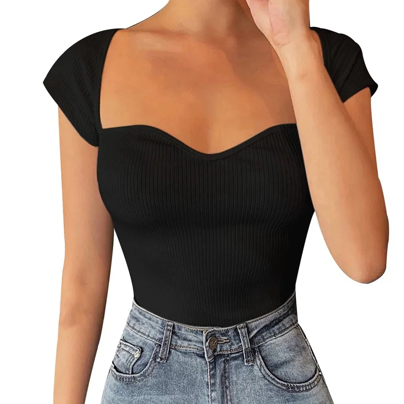 Трикотажные футболки с низким вырезом городские уличные повседневные