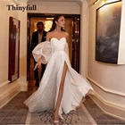 Thinyfull блестящие короткие свадебные платья с блестками 2021, с длинным рукавом, трапециевидного силуэта, возлюбленные, пляжные, свадебные платья, женское платье