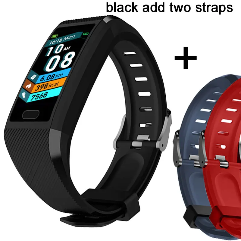 Black add 2 straps Смарт-Браслет фитнес-Браслет Водонепроницаемый фитнес-трекер часы кровяное давление погода Дисплей Смарт-браслет часы для женщин и мужчин - Цвет: Black add 2 straps