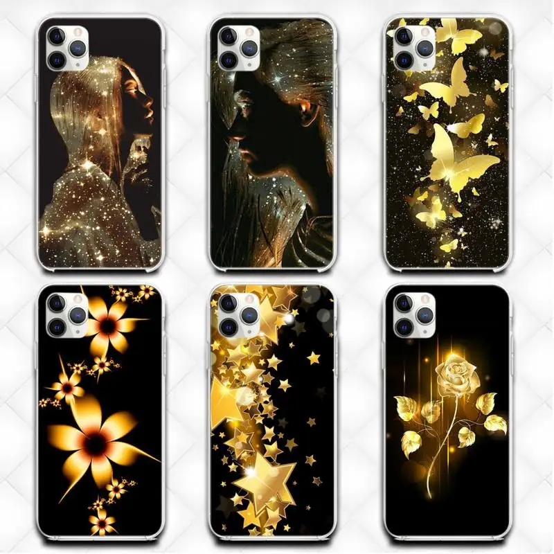 

Soft Cover Sac Gold Flower Butterfly Phone Case Transparent Case For Iphone 6 6s 7 8 Plus XR X XS XSmax 11 12 Pro Mini Max