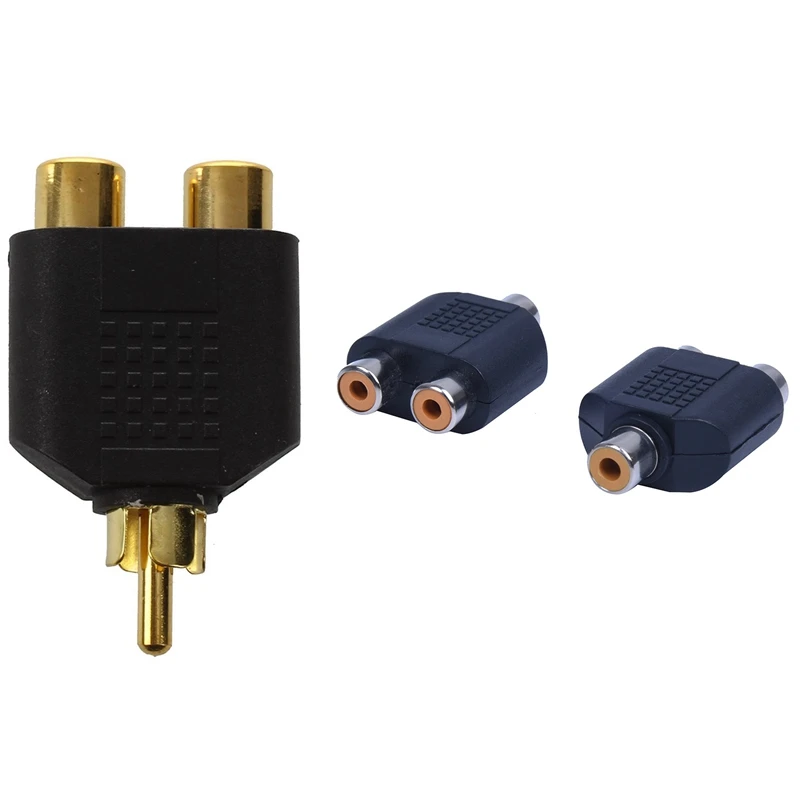 

1 Pcs Gold Plated Splitter RCA Plug To 2 X RCA Sockets & 2 Pcs RCA AV Splitter Y Adapter 1 Female 2 Female, Black