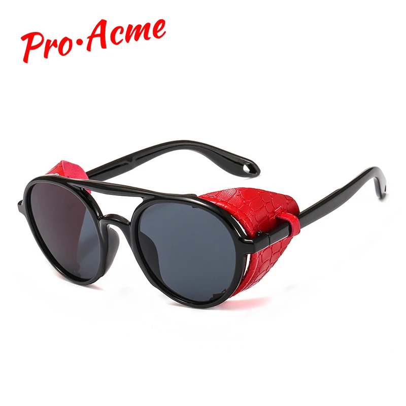 Pro Acme распродажа стимпанк Круглые Солнцезащитные очки мужские и женские кожаные