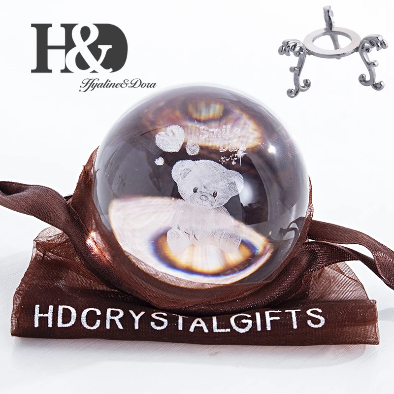 H&D 60 мм 3D шар лазерный хрустальный шар с гравировкой стекло художественное ремесло миниатюрная Сфера домашний Декор Аксессуары Рождественский подарок металлическая подставка