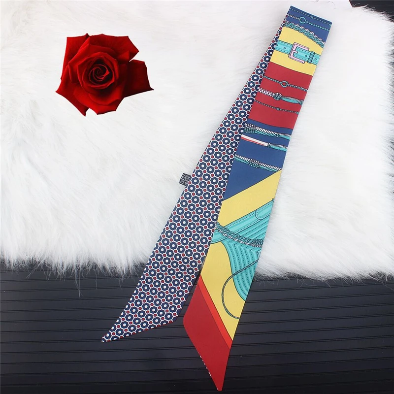 

1PC Fashion Geometric Print Bag Strap Silk Scarf Women Head Scarfs Headwear Long Scarves Bag Accessories Ribbon Kerchief NEW