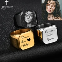 letdiffery customized engrave name photo ring stainless steel family personalized lover engagement wedding rings male jewelry