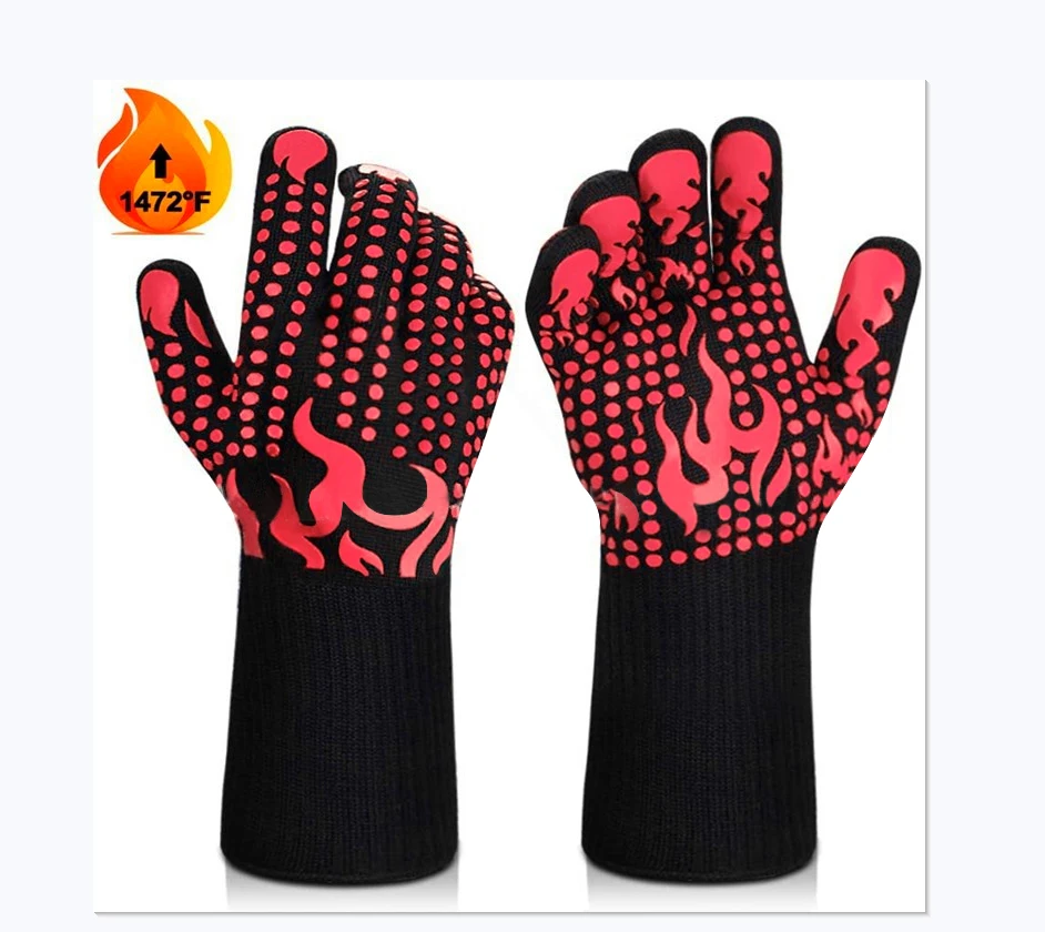 

1PC BBQ Glove Heat Resistant Barbecue Oven Gloves Kitchen Fireproof Gloves Anti-scalding Anti-slip Gloves for Baking Cooking