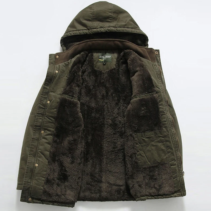 

Winter Parka Men Army Jacket Casual Mid-long Multi-pockets Jackets Men Winter Coat Male Hooded Collar Thick Warm Windbreaker Pop