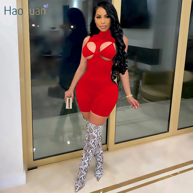 

Сексуальный комплект из двух предметов HAOYUAN, короткий топ, Облегающий комбинезон с вырезами, летняя одежда для женщин, наряды на день рожден...