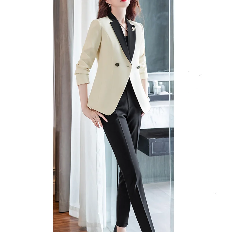 

2021 high-end women's pants suit 2-piece suit formal elegant women's short jacket women's long-sleeved jacket + trousers