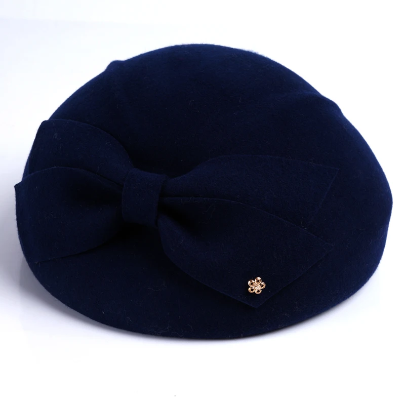 Navy blue Charles Perra, женская модная шапка, новинка, осенне-зимний берет, элегантные женские фетровые шляпы, сохраняющие тепло, повседневные шерстяные шапки, шапки 5716 - Цвет: Navy blue