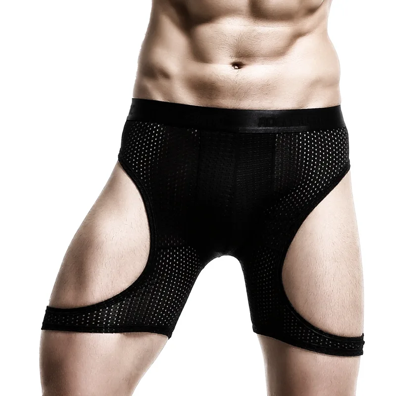 

Sexy Gay Underwear Men Boxers Shorts Cueca Breathable Ice Silk Panties Solid Tight Hollow Pouch Underpants Male Plus Size L-6XL