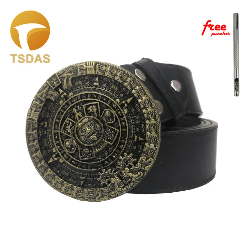 New Aztec Calendar Men's Metal Belt Buckle With Leather Round Cowboy Jeans accessories | Дом и сад
