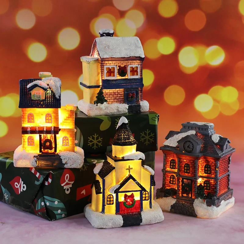 

New Christmas Decorations Resin Small House Micro Landscape Resin House Christmas Creative Luminous Small House