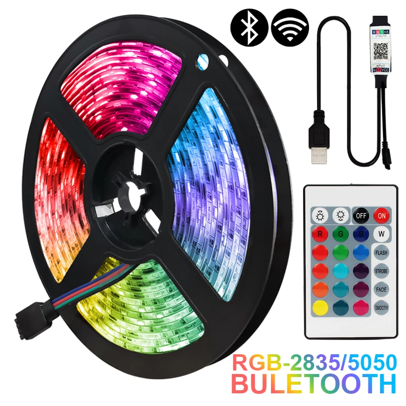 

LED RGB 2835 DC 5V LED luzes de tira bluetooth fita flexvel diodo pc tv backlight USB 3key controle fita ir neon luzes