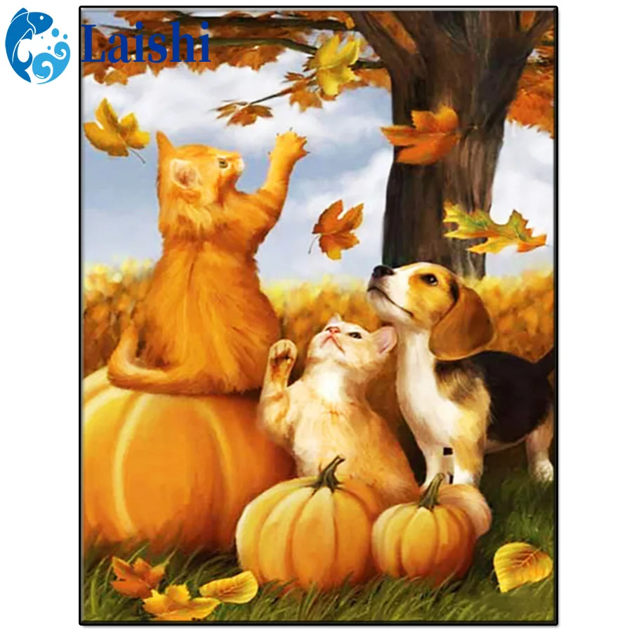 

Алмазная вышивка в виде кленовых листьев, Котят, щенков, тыкв