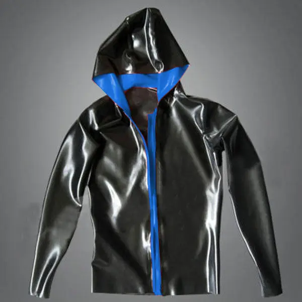 Латексные резиновые Топы 100% Gummi толстовка куртка темно-синий с черным мужским XXL |