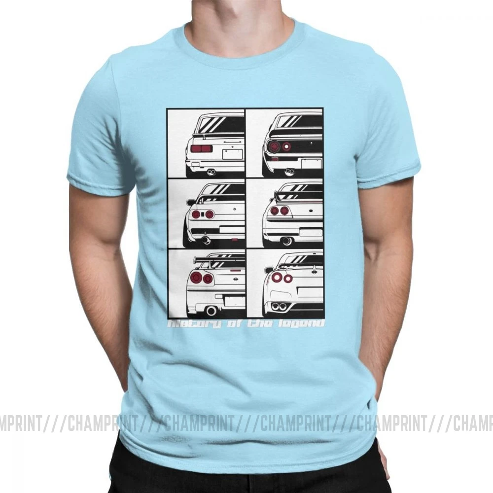 Мужские GTR Skyline история футболки автомобили моторы Japan JDM Datsun хлопковая одежда короткий рукав вырез лодочкой футболка большой размер футболки - Цвет: Небесно-голубой