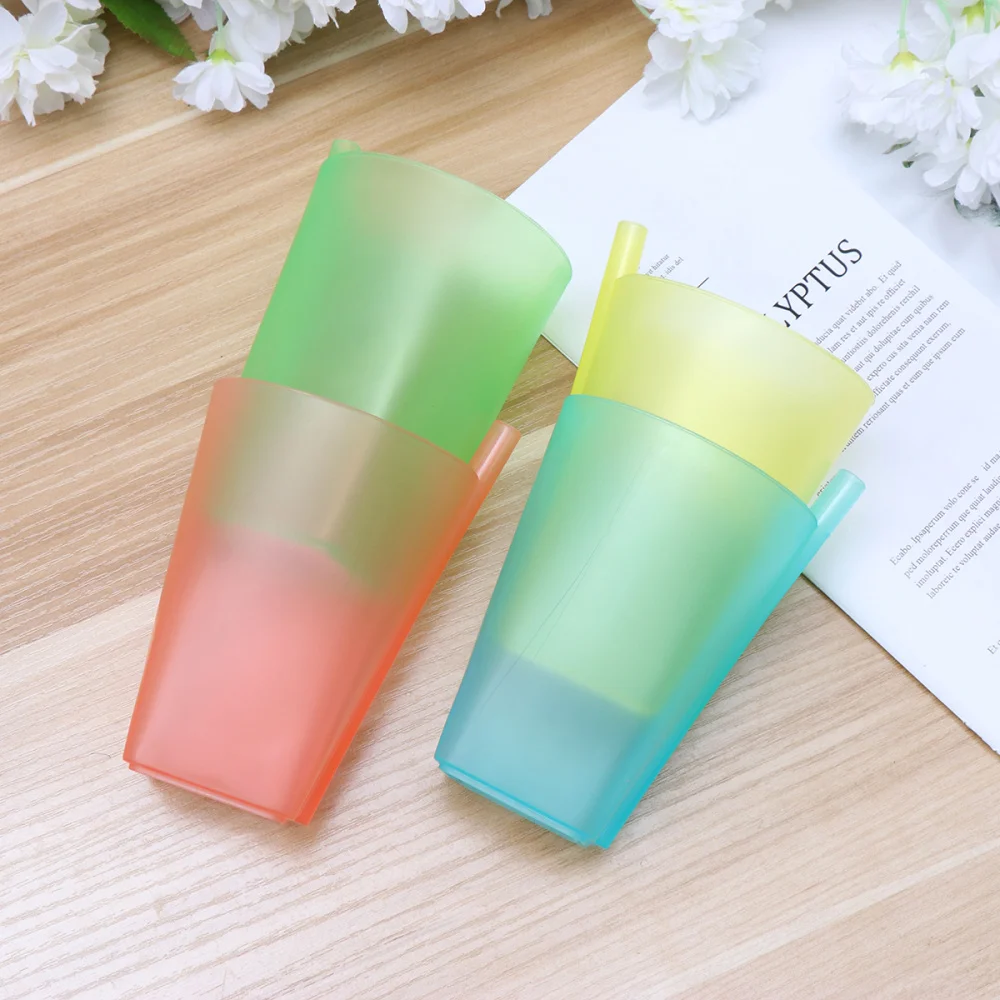 4PC Candy Color Sippy Cups Water Practical Large Capacity Straw for Children Kids Random | Мать и ребенок