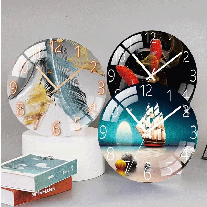 

Modern Clocks Wall Clock Living Room Nordic Creative Household Fashion Glass Punch-free Light Luxury Silent Watch Simple Quartz