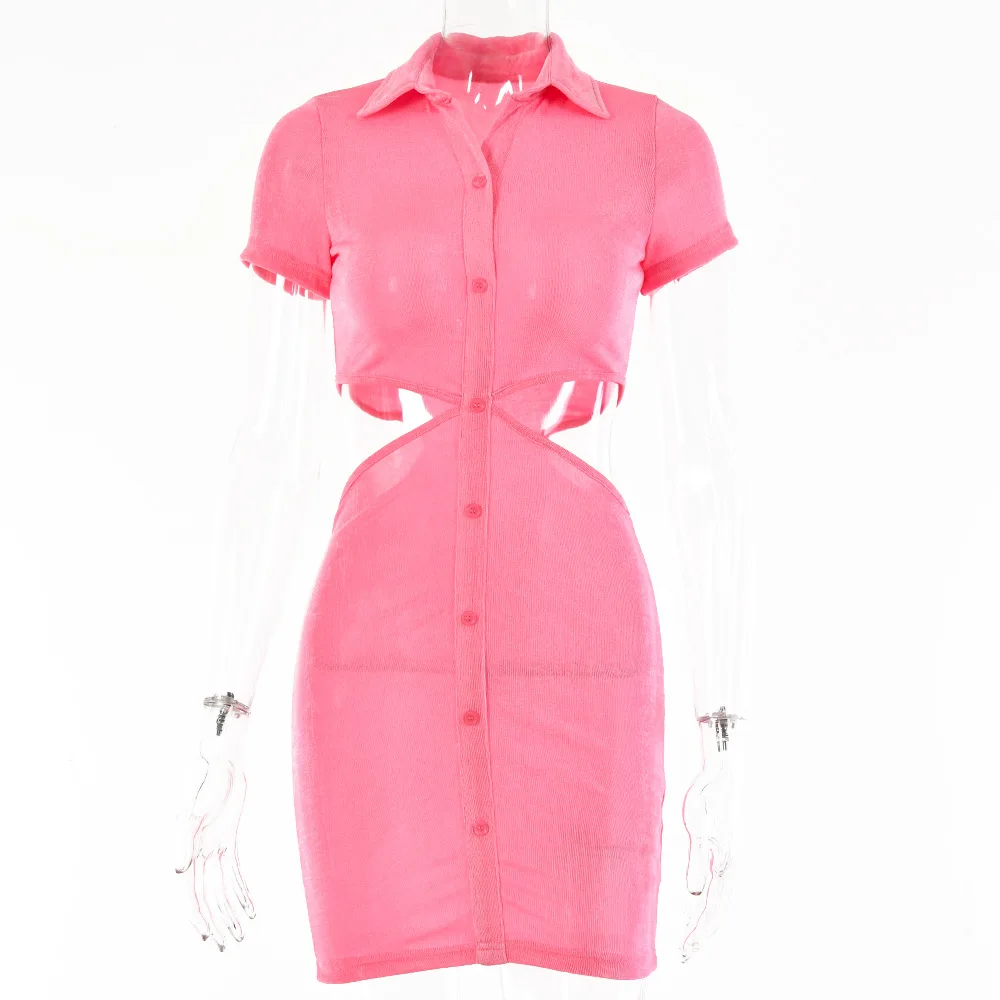 

2021 Summer New Fake Two-piece Dress Sexy Hollow Short-sleeved Single-breasted Cardigan Sukienka Letnia Short Dress Female