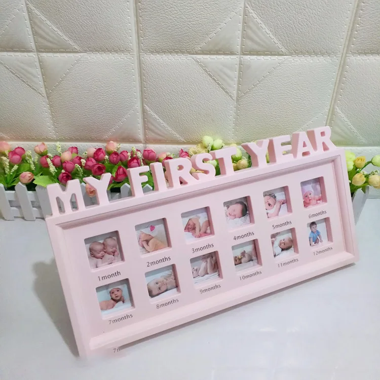 Pink DIY 0-12 месяцев Детские сувениры "Мой первый год" картины творческие памятные дети растущая память подарок дисплей пластиковая фоторамка - Цвет: Pink