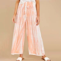 plus size wide leg trousers women springsummer 2021 new tie dye mid waist drawstring home casual ladies fashion flared pants