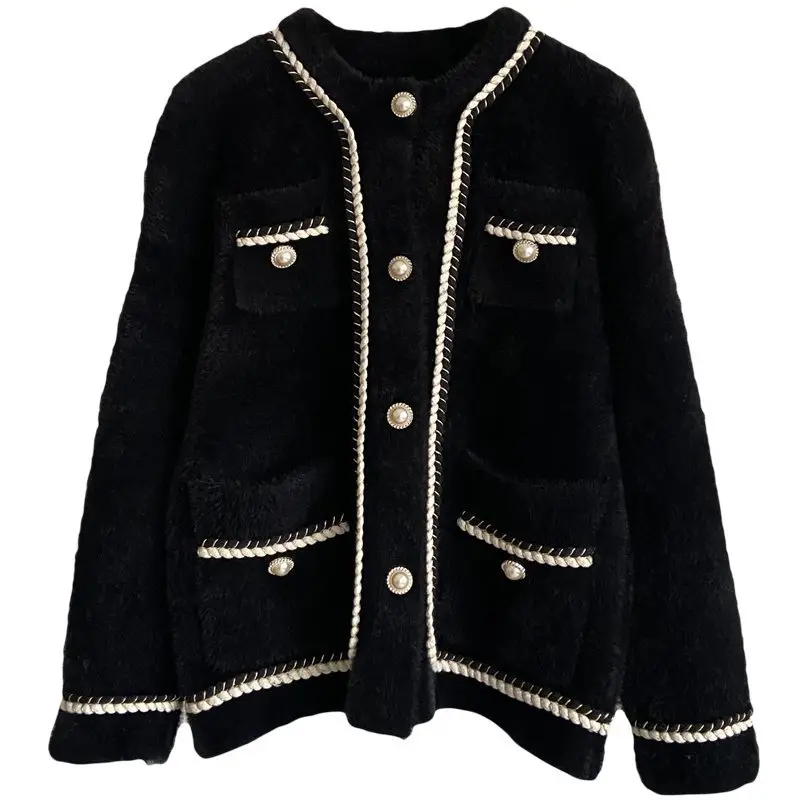 

Autumn Winter 2021 Cashmere Sweater Coat Women's Round Neck Sweaters Top Lazy Wind Thickened Pearl Button Cardigan