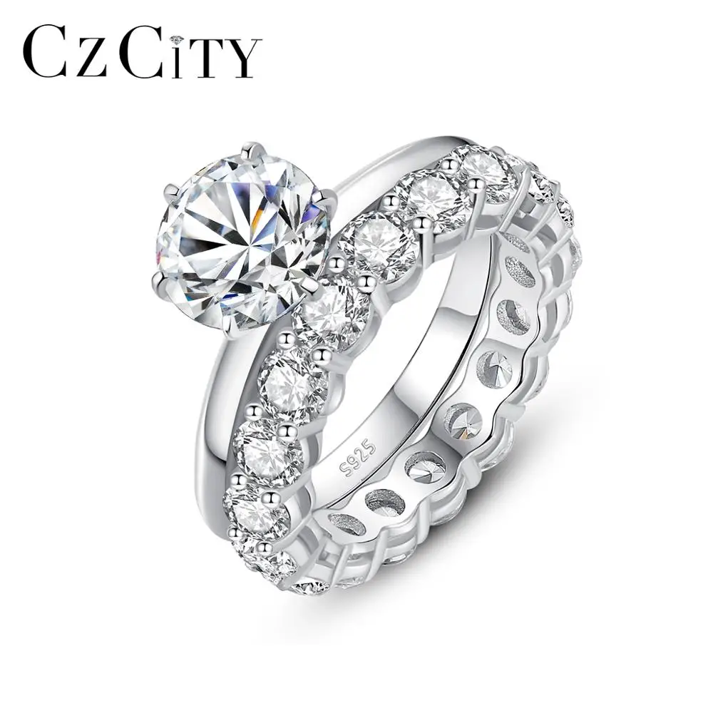CZCITY 2ct-Moissanite-Diamond Rings for Women Wedding Engagement Promise Ring Classic 925 Sterling Silver Fine Jewelry QYR-031