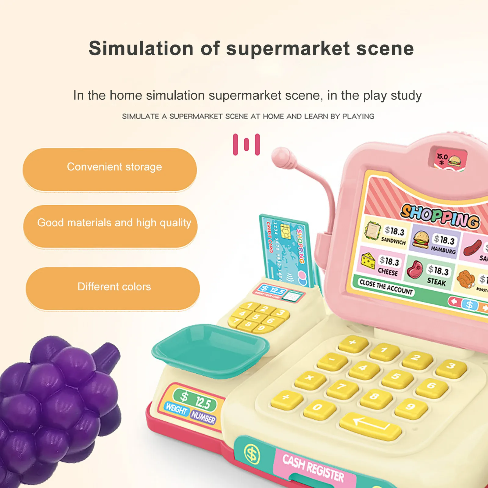 Детский развивающий супермаркет игрушки для покупок со звуковыми монетами и